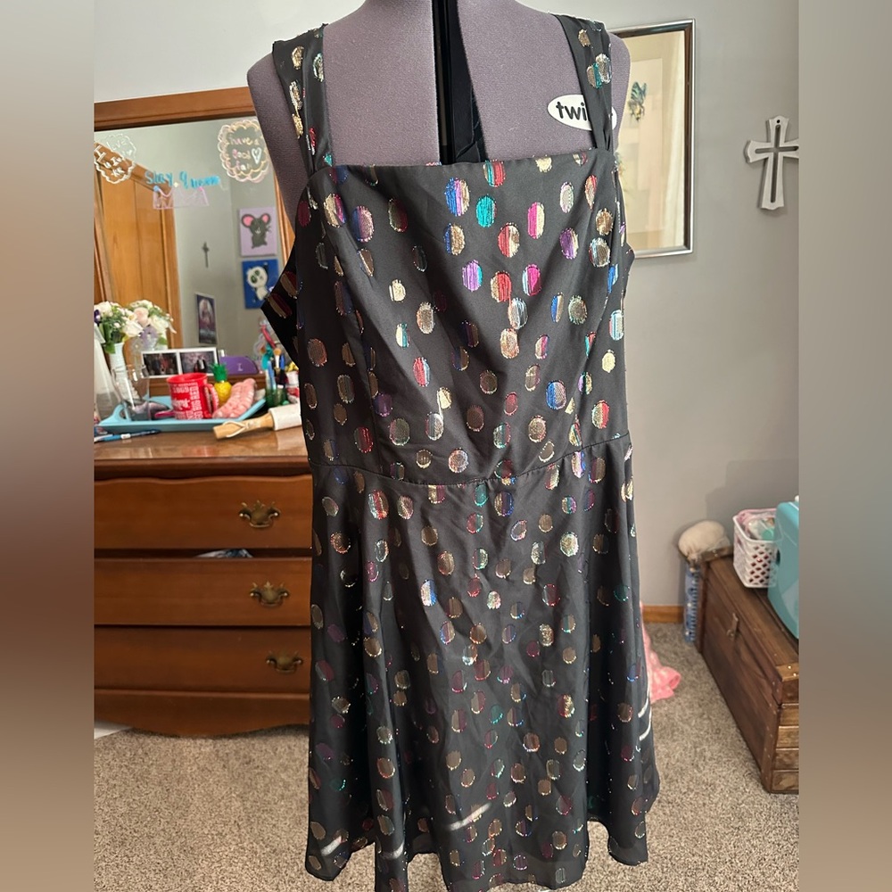 Colorful Iridescent Print Fit & Flare Dress Metallic accents  party Dress